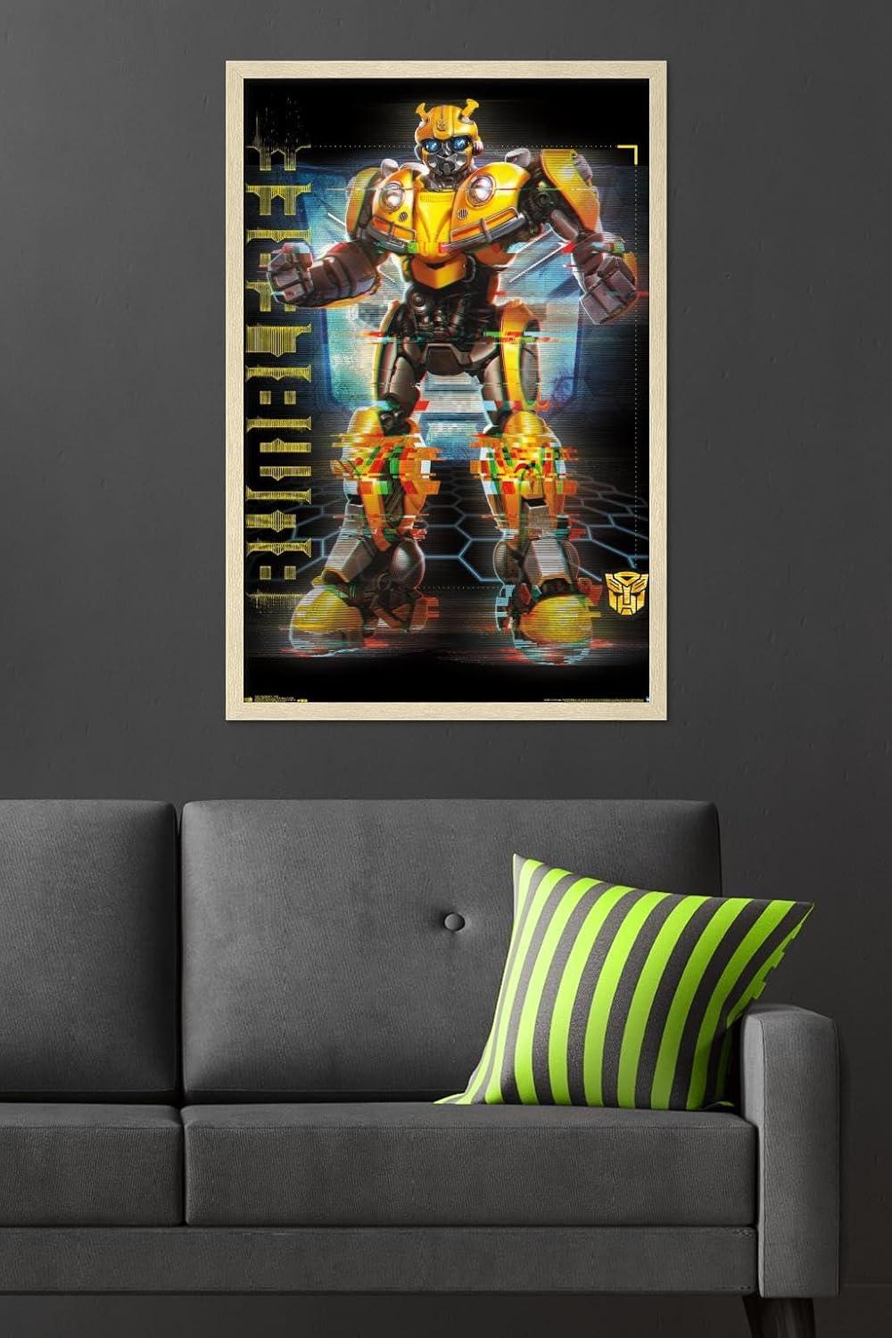 image:imageTrends International Hasbro Transformers Bumblebee Glitch Wall Poster 14725 x 22375 Barnwood Framed VersionBlonde Framed Version