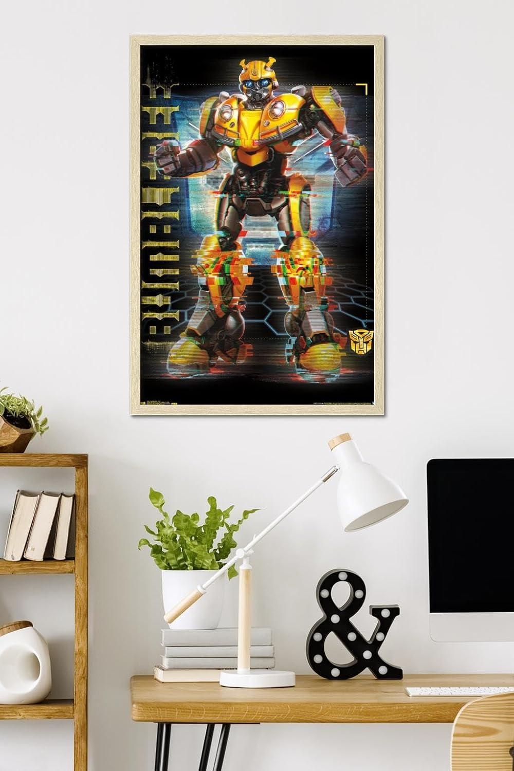 image:imageTrends International Hasbro Transformers Bumblebee Glitch Wall Poster 14725 x 22375 Barnwood Framed VersionBlonde Framed Version