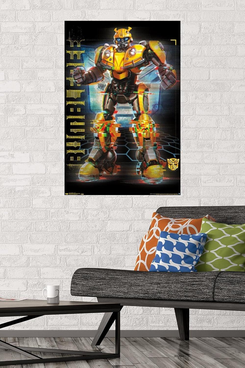 image:imageTrends International Hasbro Transformers Bumblebee Glitch Wall Poster 14725 x 22375 Barnwood Framed VersionPremium Poster Mount Bundle