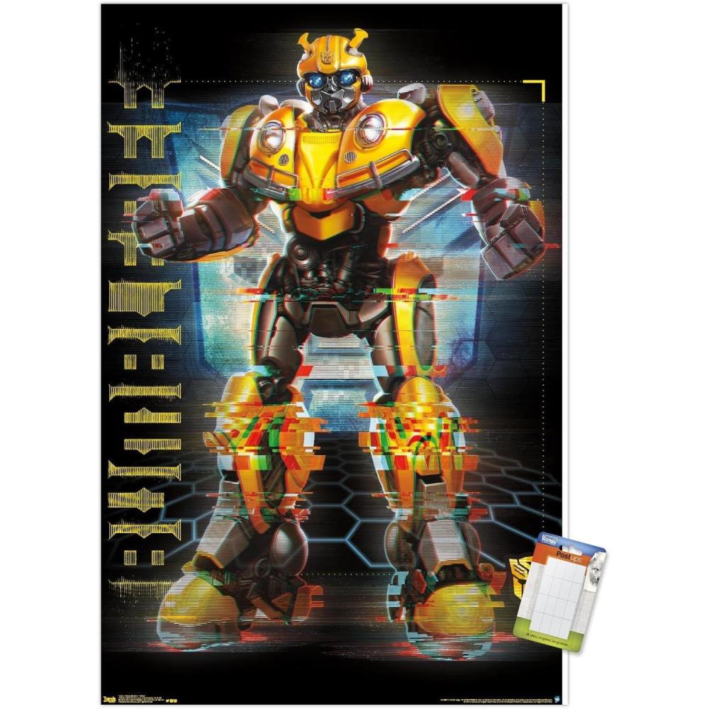 image:imageTrends International Hasbro Transformers Bumblebee Glitch Wall Poster 14725 x 22375 Barnwood Framed VersionPremium Poster Mount Bundle