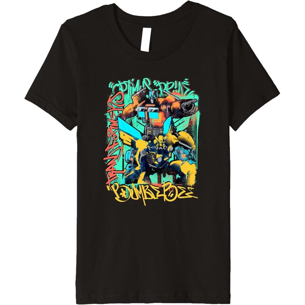 image:imageKids Transformers Rise of the Beasts Optimus amp Bee Graffiti Shot Premium TShirt