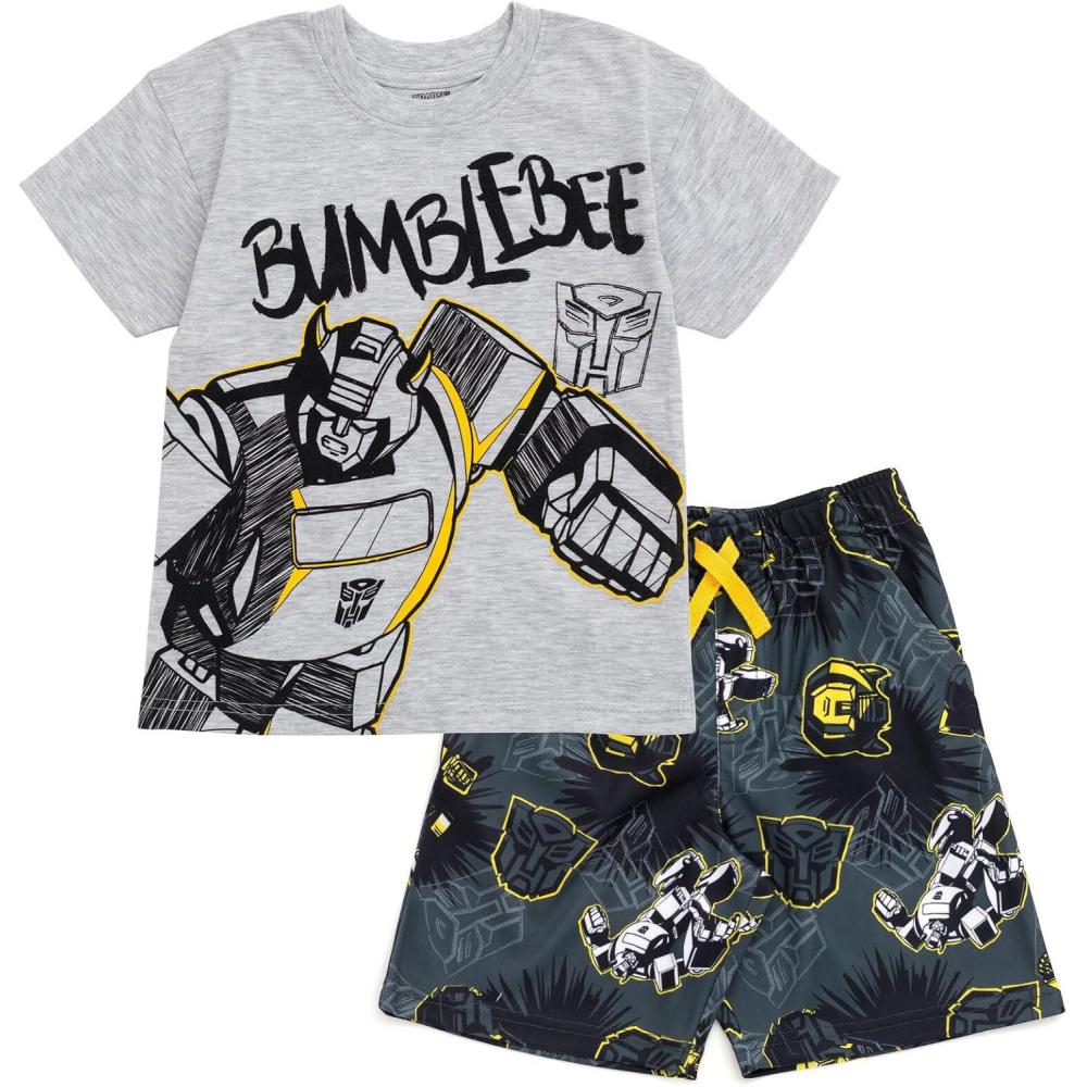 image:imageTransformers Bumblebee Optimus Prime Graphic TShirt amp Mesh Shorts Outfit Set Toddler to Big KidGray