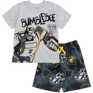 Transformers Bumblebee Optimus Prime Graphic T-Shirt & Mesh Shorts Outfit Set Toddler to Big Kid(Gray)