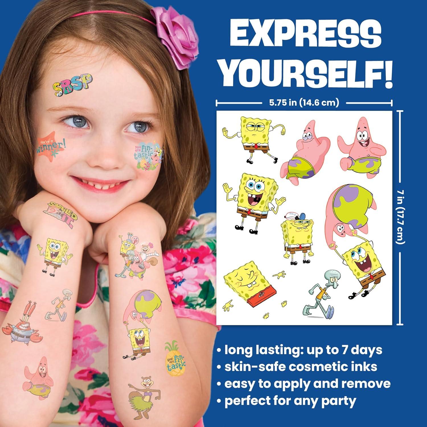 image:imageTransformers Temporary Tattoos for Kids 50 pack Made in the USA w Certified Safe Ink Birthday Party Supplies and Party Favors Kit Bulk Temporary Tattoos Stickers Set for Girls and BoysSpongeBob