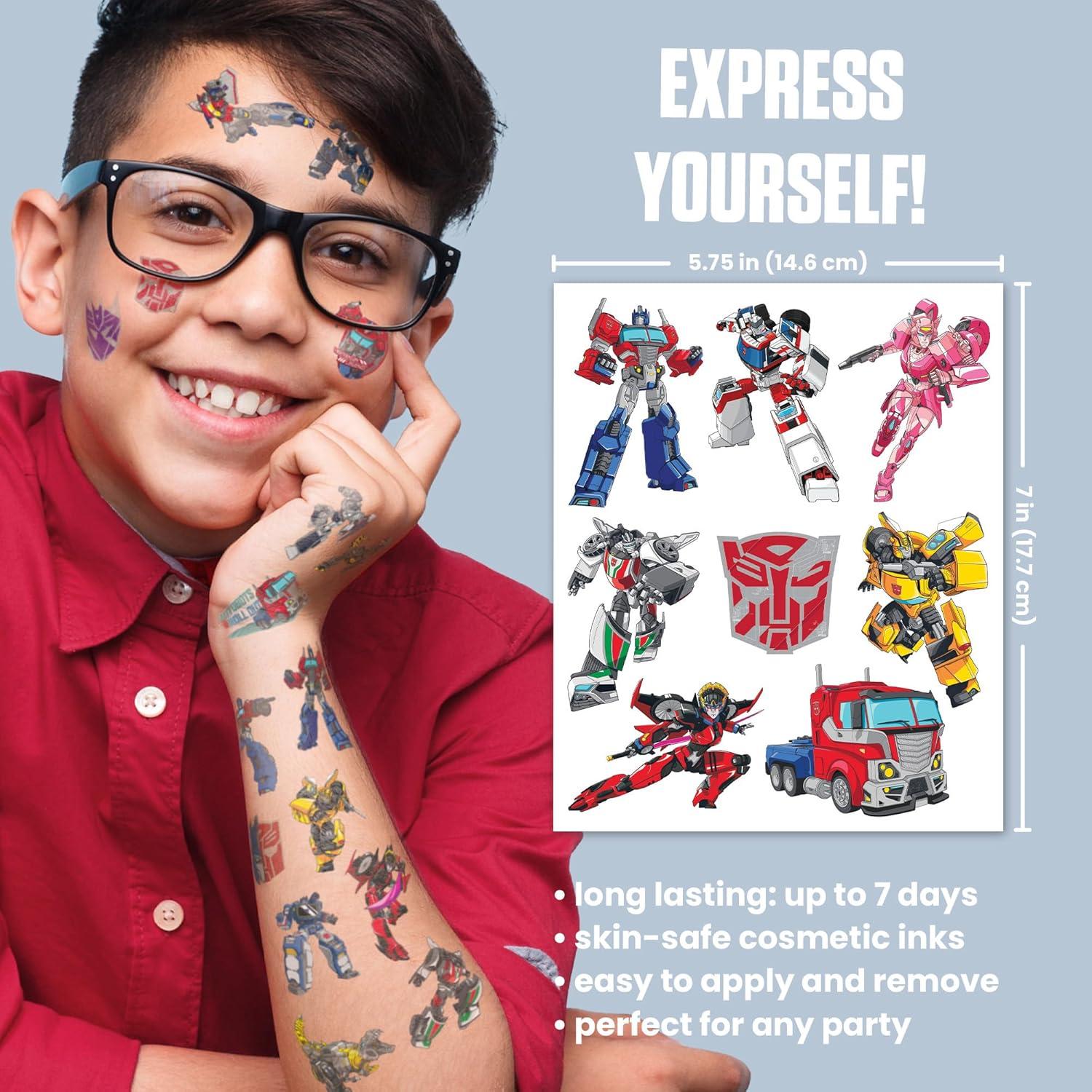 image:imageTransformers Temporary Tattoos for Kids 50 pack Made in the USA w Certified Safe Ink Birthday Party Supplies and Party Favors Kit Bulk Temporary Tattoos Stickers Set for Girls and BoysTransformers