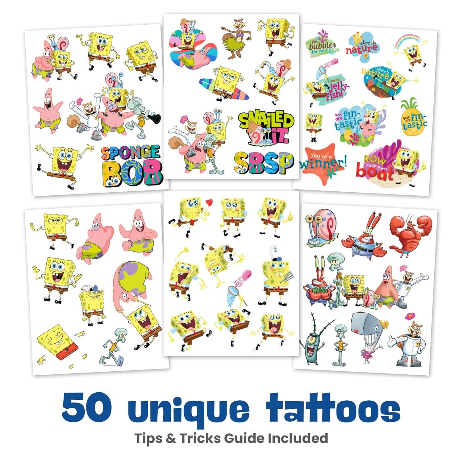 image:imageTransformers Temporary Tattoos for Kids 50 pack Made in the USA w Certified Safe Ink Birthday Party Supplies and Party Favors Kit Bulk Temporary Tattoos Stickers Set for Girls and BoysSpongeBob