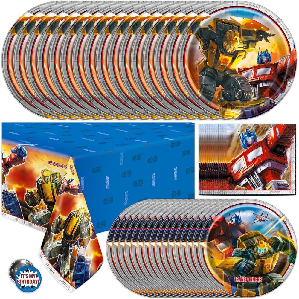 image:imageTransformers Birthday Party Supplies Serves 16 Guests Transformers Party Supplies Transformer Dinner amp Cake Plates Napkins Tablecover Button Officially Licensed