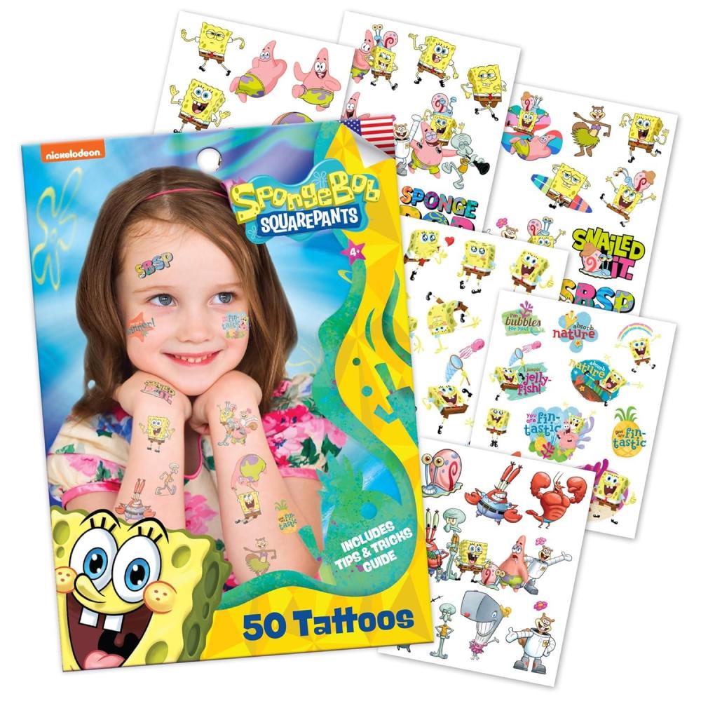 image:imageTransformers Temporary Tattoos for Kids 50 pack Made in the USA w Certified Safe Ink Birthday Party Supplies and Party Favors Kit Bulk Temporary Tattoos Stickers Set for Girls and BoysSpongeBob
