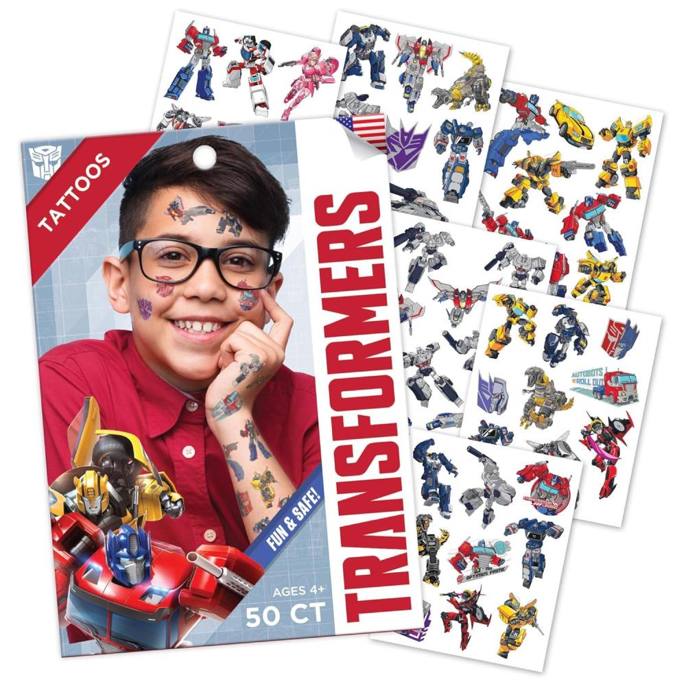 image:imageTransformers Temporary Tattoos for Kids 50 pack Made in the USA w Certified Safe Ink Birthday Party Supplies and Party Favors Kit Bulk Temporary Tattoos Stickers Set for Girls and BoysTransformers