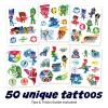 Transformers Temporary Tattoos for Kids (50 pack). Made in the USA w Certified Safe Ink. Birthday Party Supplies and Party Favors Kit. Bulk Temporary Tattoos Stickers Set for Girls and Boys.(Pj Masks)