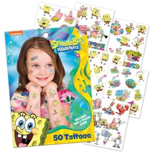 Transformers Temporary Tattoos for Kids (50 pack). Made in the USA w Certified Safe Ink. Birthday Party Supplies and Party Favors Kit. Bulk Temporary Tattoos Stickers Set for Girls and Boys.(SpongeBob)
