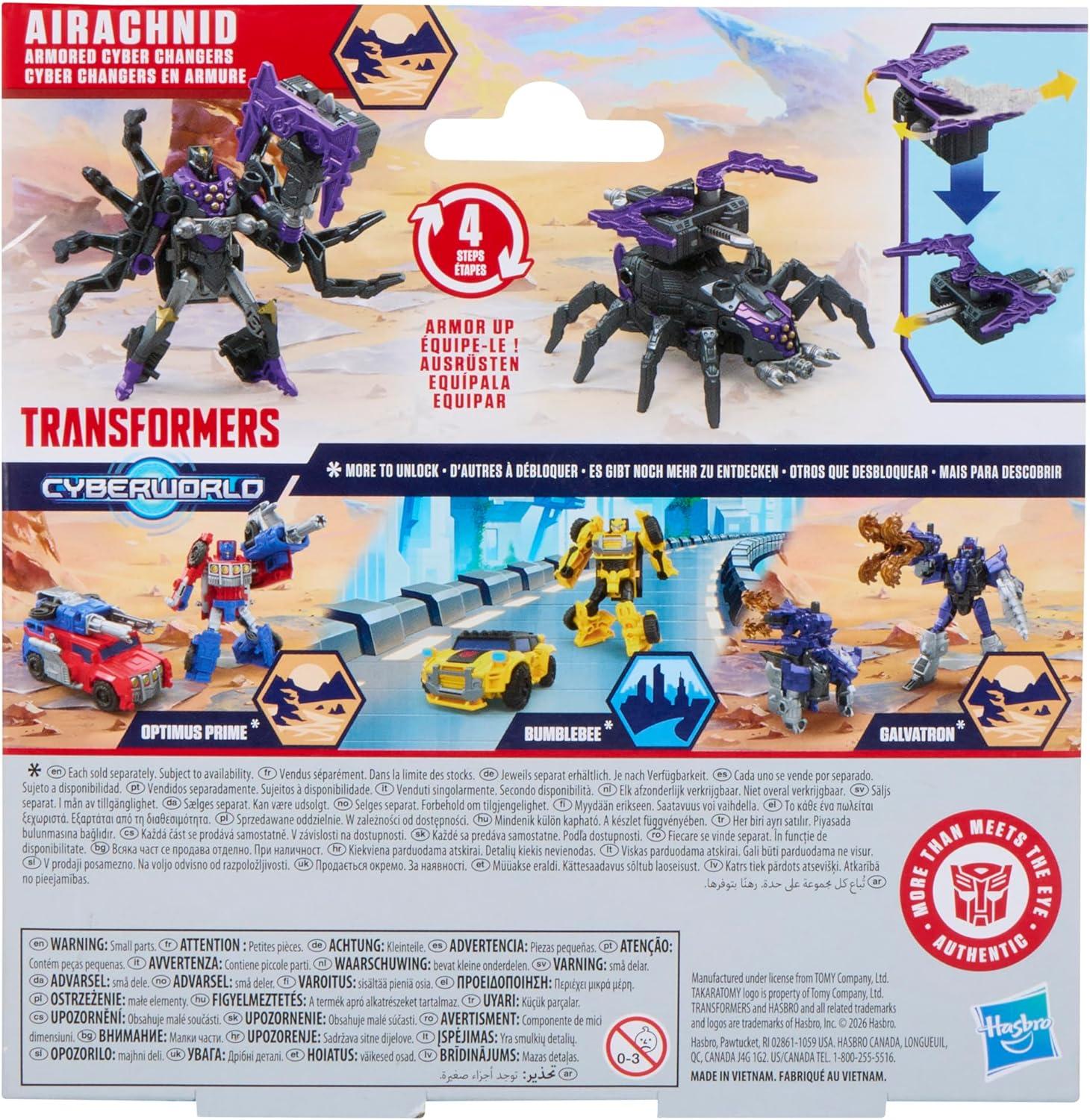 image:imageTransformers CYBERWORLD Airachnid Armored Cyber Changers 4Inch Action Figure Quick Change to Spider Mode Robot Toys for Boys and Girls 6 and Up