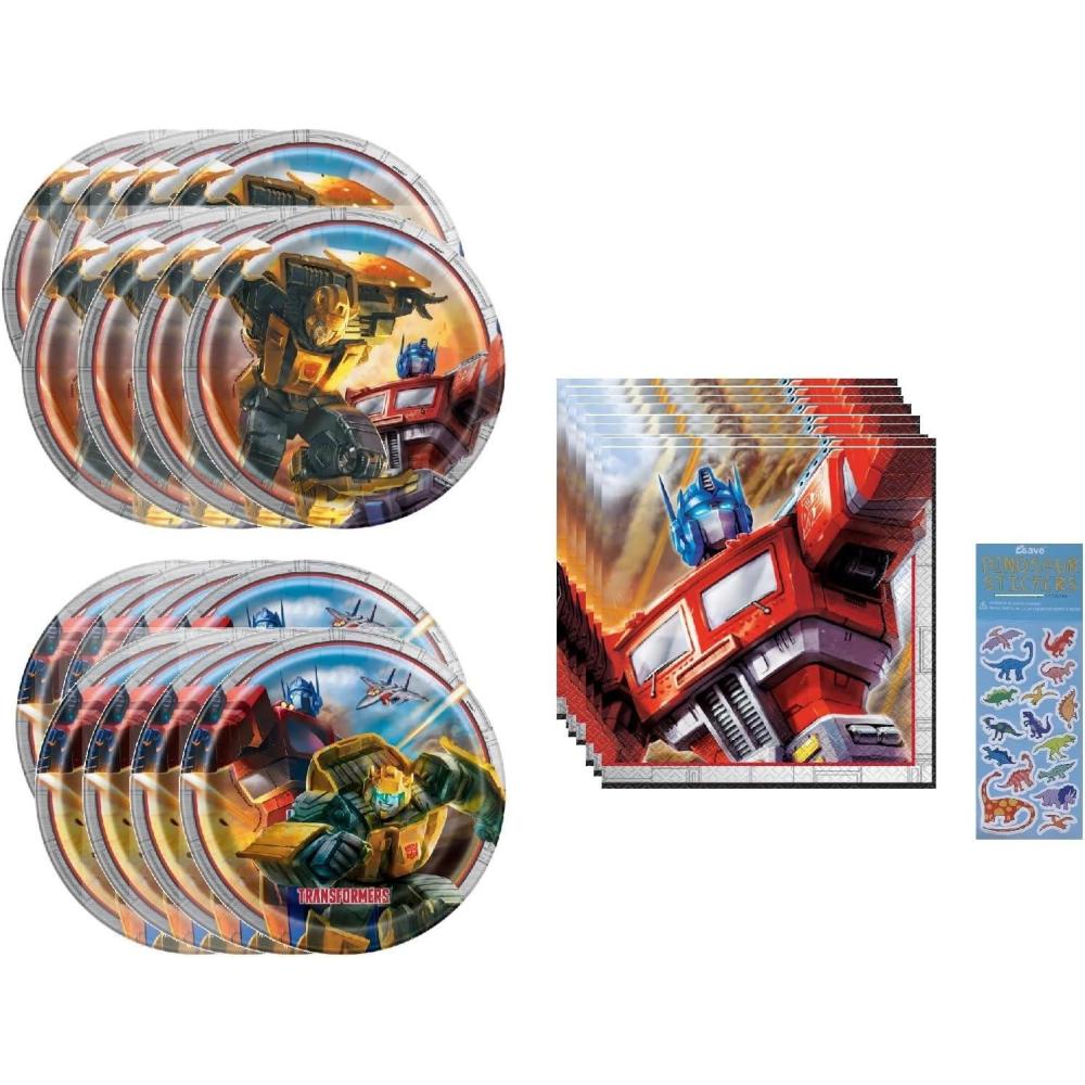 image:imageTransformers Birthday Party Supplies Bundle Set includes 8 Dessert Cake Paper Plates 8 Lunch Paper Plates 16 Napkins Set for 8