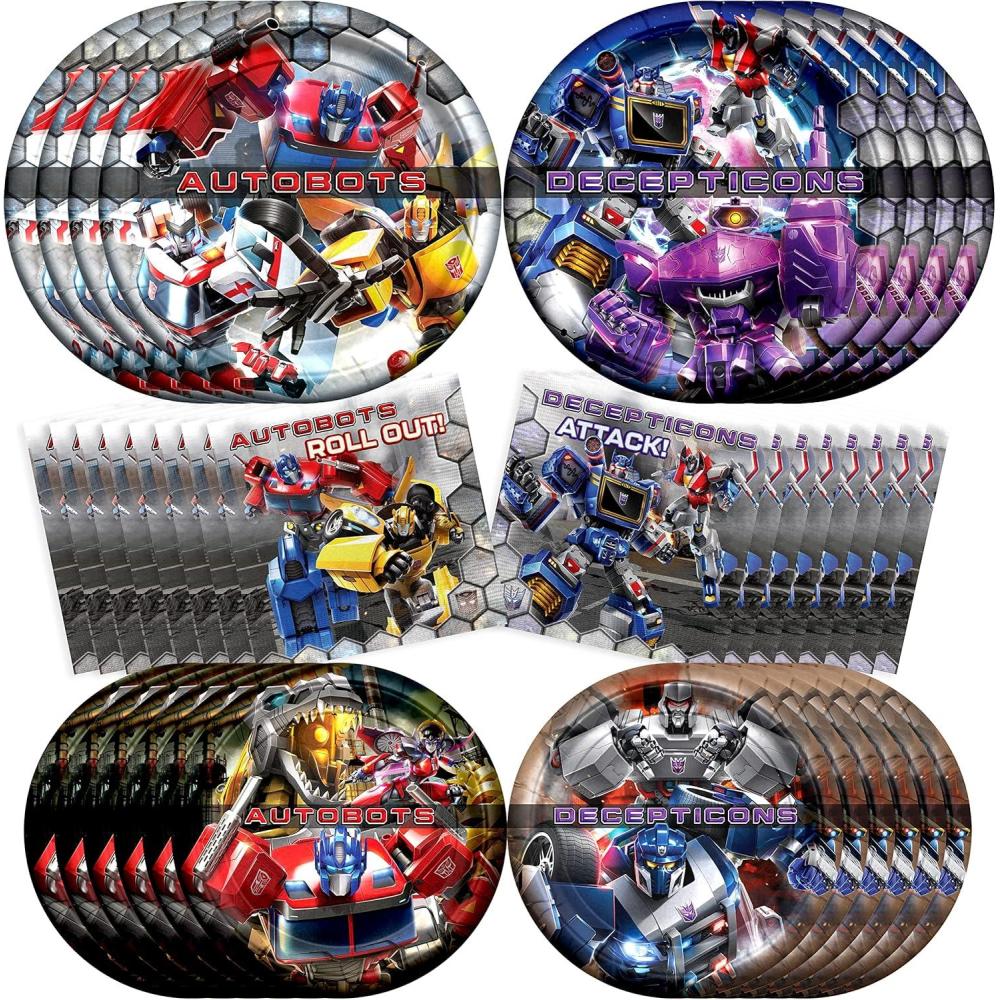 image:imageTreasures Gifted Officially Licensed Transformers Party Supplies Serves 32 Guests Dinnerware Starter Set Transformers Birthday Party Supplies Transformers Party Decorations Plates and NapkinsServes 16