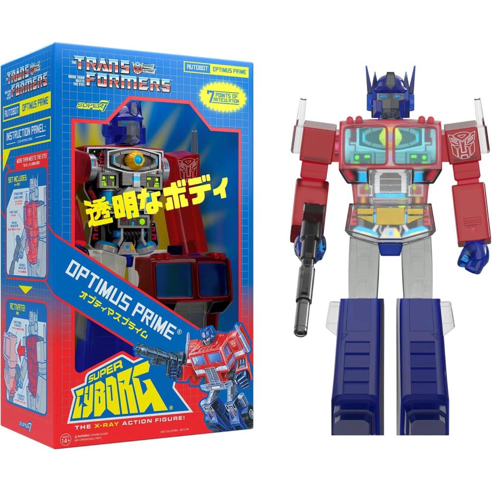 image:imageSuper7 Super Cyborg Transformers Bumblebee Clear 10 Transformers Action Figure Classic Cartoon Collectibles and Retro ToysSuper Cyborg Optimus Prime ClearRedBlue