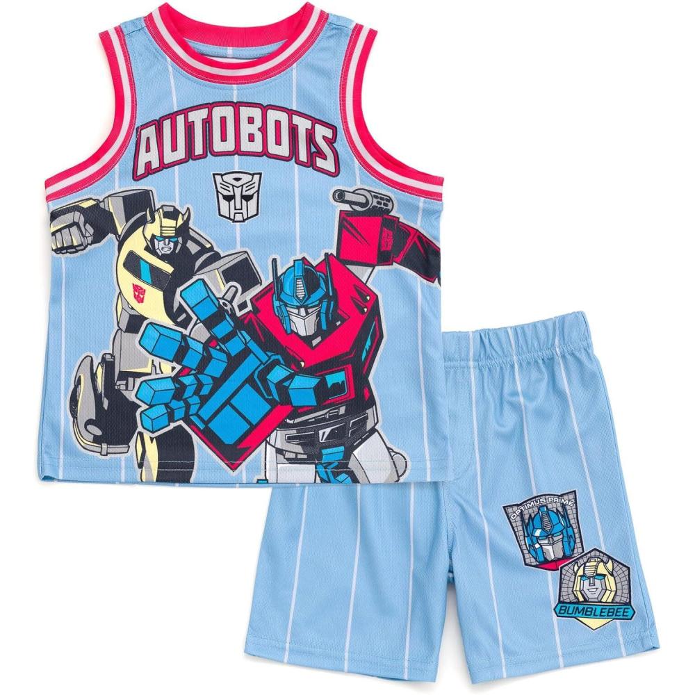 image:imageTransformers Athletic Mesh Jersey Tank Top and Basketball Shorts Outfit Set Toddler to Big Kid Sizes 2T 1012Light Blue