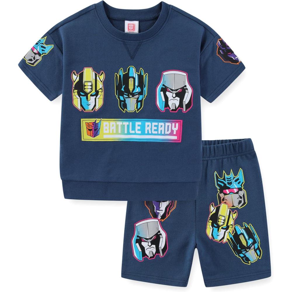 image:imageTransformers Boys French Terry Short Sleeve TShirt and Short Set for Big KidsBlue