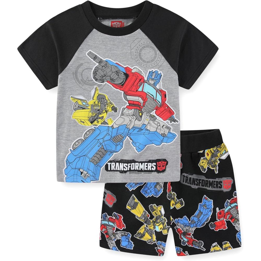 image:imageTransformers Optimus Prime Bumblebee Boys Short Sleeve TShirt and Shorts Set for Toddler to Big KidsBlackGrey