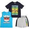 Transformers Boys 5-12 Blue Cotton Blend Modern Short Sleeve Shirt Tank Top and Shorts 3 Pack Bundle Set for Kids(Navy Blue and Sky Blue)