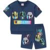 Transformers Boys French Terry Short Sleeve T-Shirt and Short Set for Big Kids(Blue)
