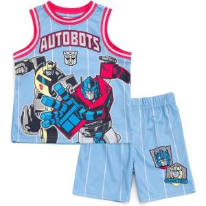 Transformers Athletic Mesh Jersey Tank Top and Basketball Shorts Outfit Set Toddler to Big Kid Sizes (2T – 10-12)(Light Blue)