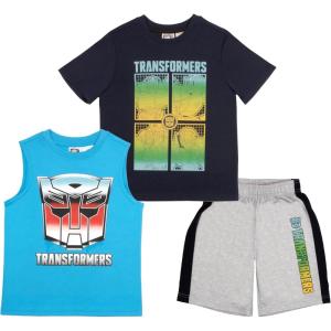 Transformers Boys 5-12 Blue Cotton Blend Modern Short Sleeve Shirt Tank Top and Shorts 3 Pack Bundle Set for Kids(Navy Blue and Sky Blue)