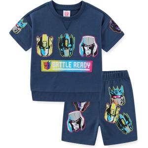 Transformers Boys French Terry Short Sleeve T-Shirt and Short Set for Big Kids(Blue)