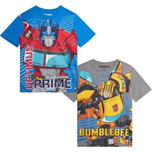 Transformers Boys T-Shirt – 2 Pack Optimus Prime Bumble Bee Autobot Graphic Tee – Short Sleeve Shirt for Toddler/Boys (3T-16)(Transformer Heather Grey/Blue)