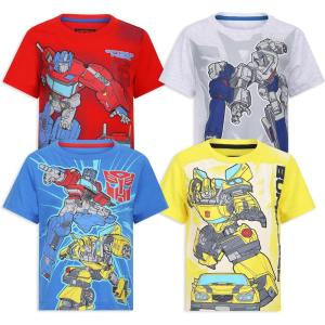 Transformers One Hasbro Boys 4 Pack Short Sleeve T-Shirt for Toddler and Big Kids(Red/White/Yellow/Blue)