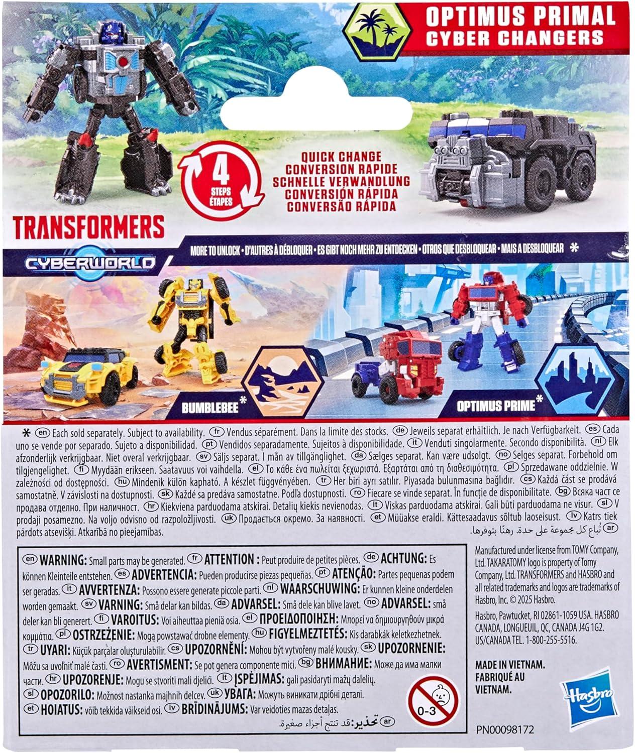 image:imageTransformers CYBERWORLD Optimus Primal Cyber Changers 4Inch Action Figure Quick Change to Truck Mode Robot Toys for Boys and Girls 6 and Up