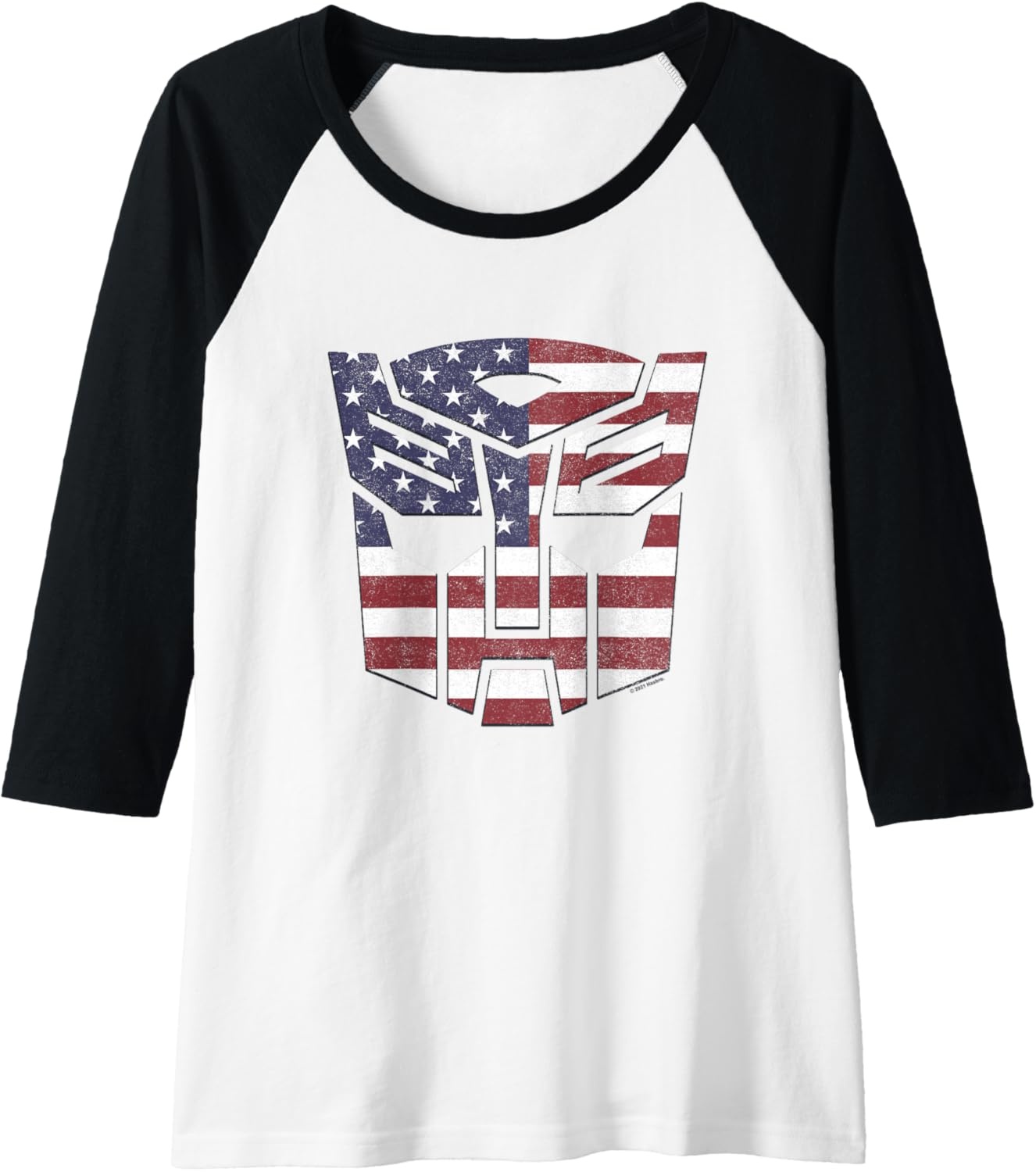 image:imageTransformers Autobots American Flag Logo Raglan Baseball TeeBlackWhite