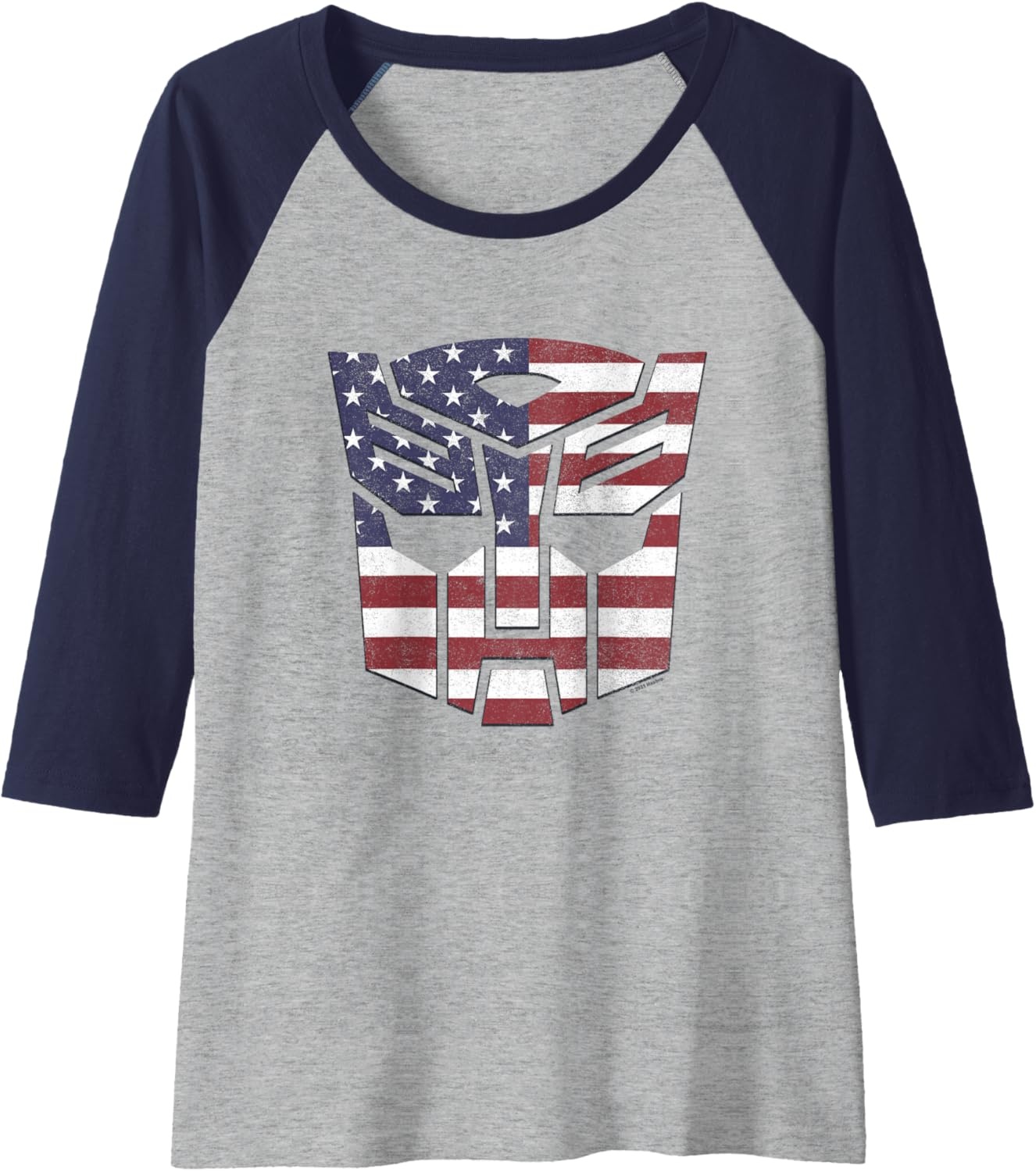 image:imageTransformers Autobots American Flag Logo Raglan Baseball TeeNavy BlueAthletic Heather