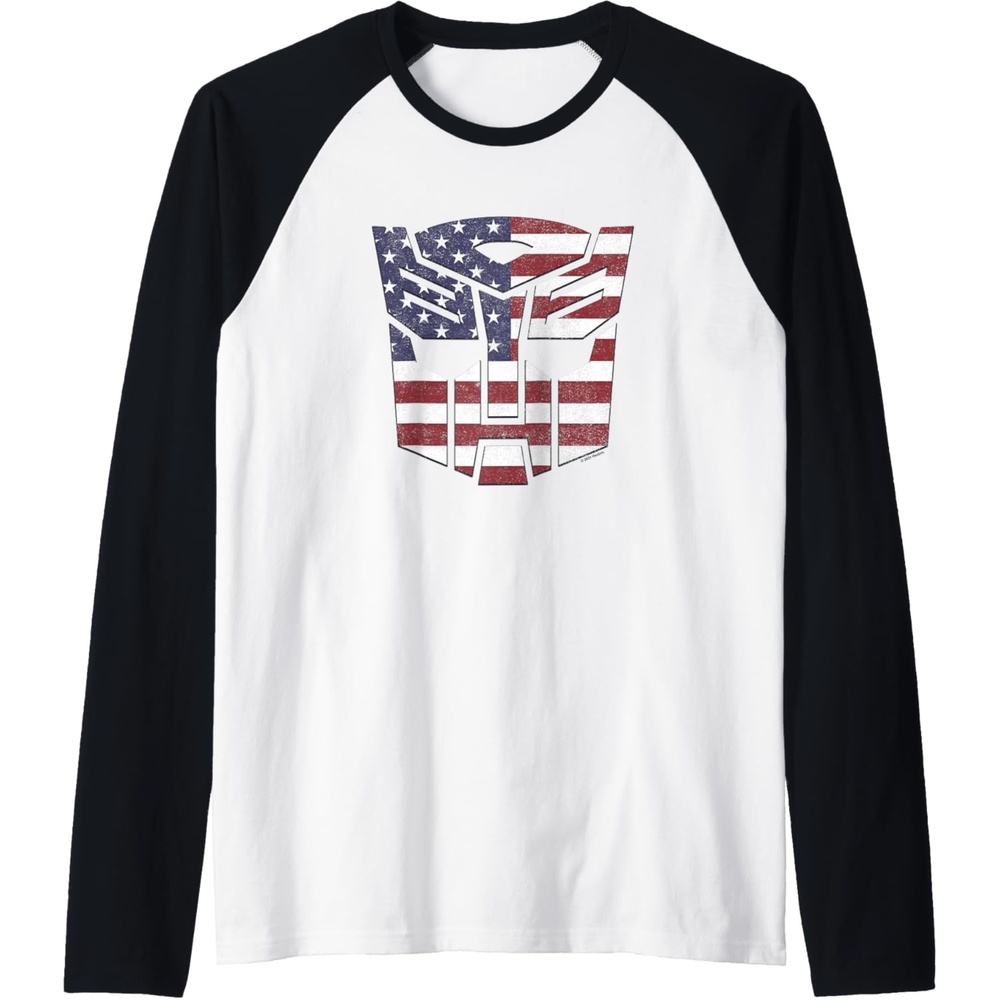 image:imageTransformers Autobots American Flag Logo Raglan Baseball TeeBlackWhite