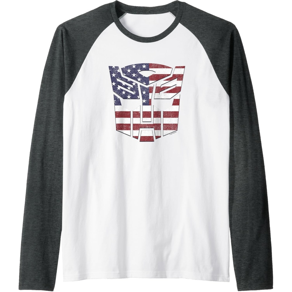 image:imageTransformers Autobots American Flag Logo Raglan Baseball TeeDark Heather GreyWhite