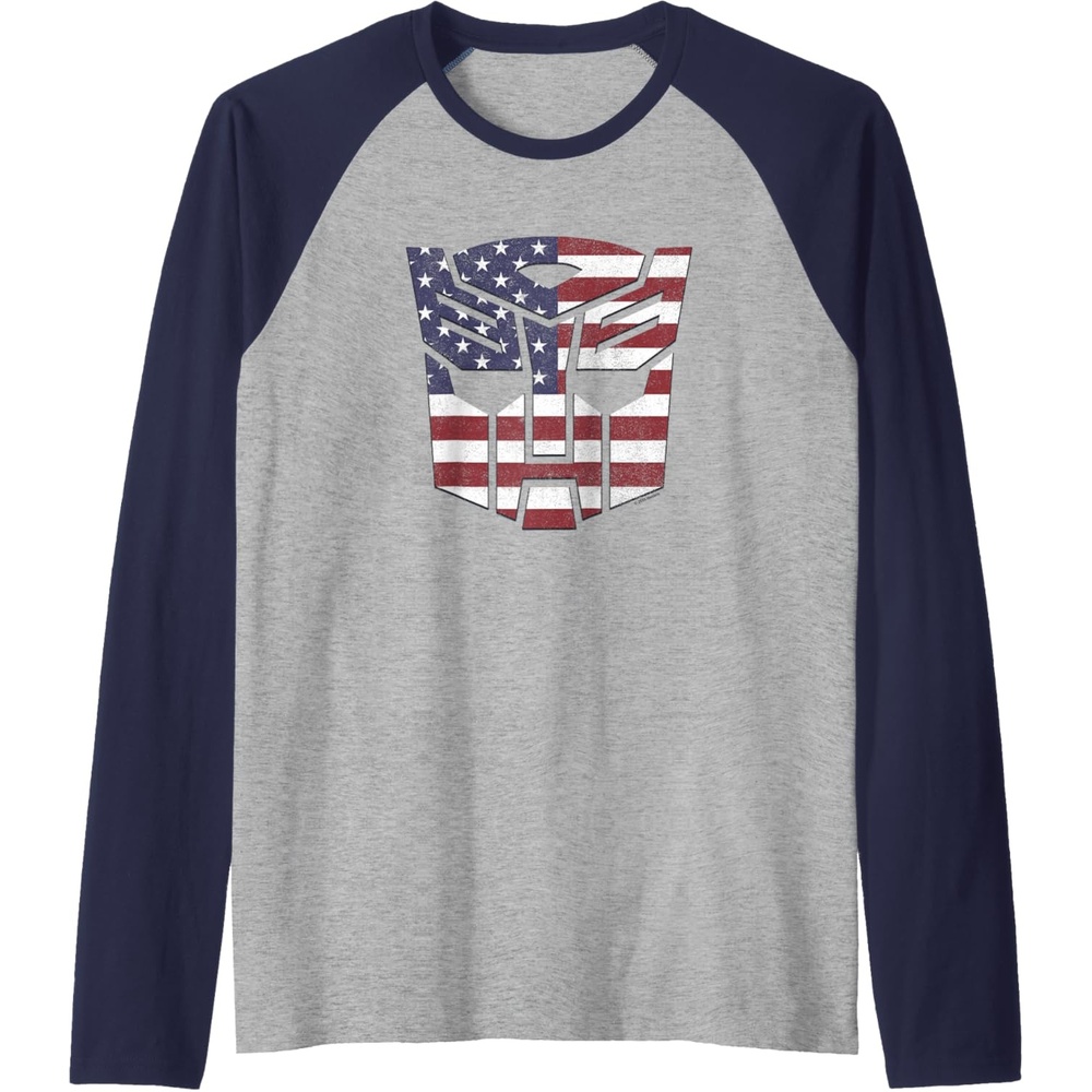 image:imageTransformers Autobots American Flag Logo Raglan Baseball TeeNavy BlueAthletic Heather