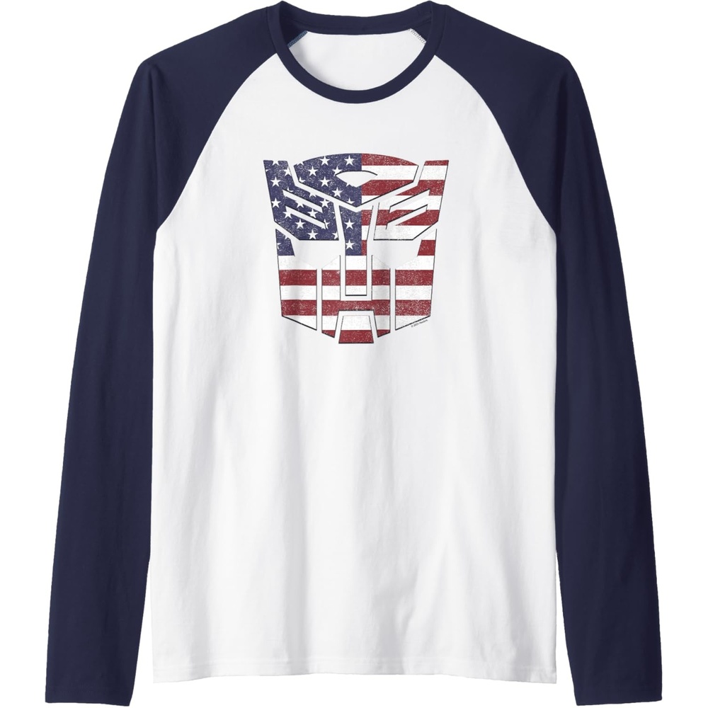 image:imageTransformers Autobots American Flag Logo Raglan Baseball TeeNavy BlueWhite