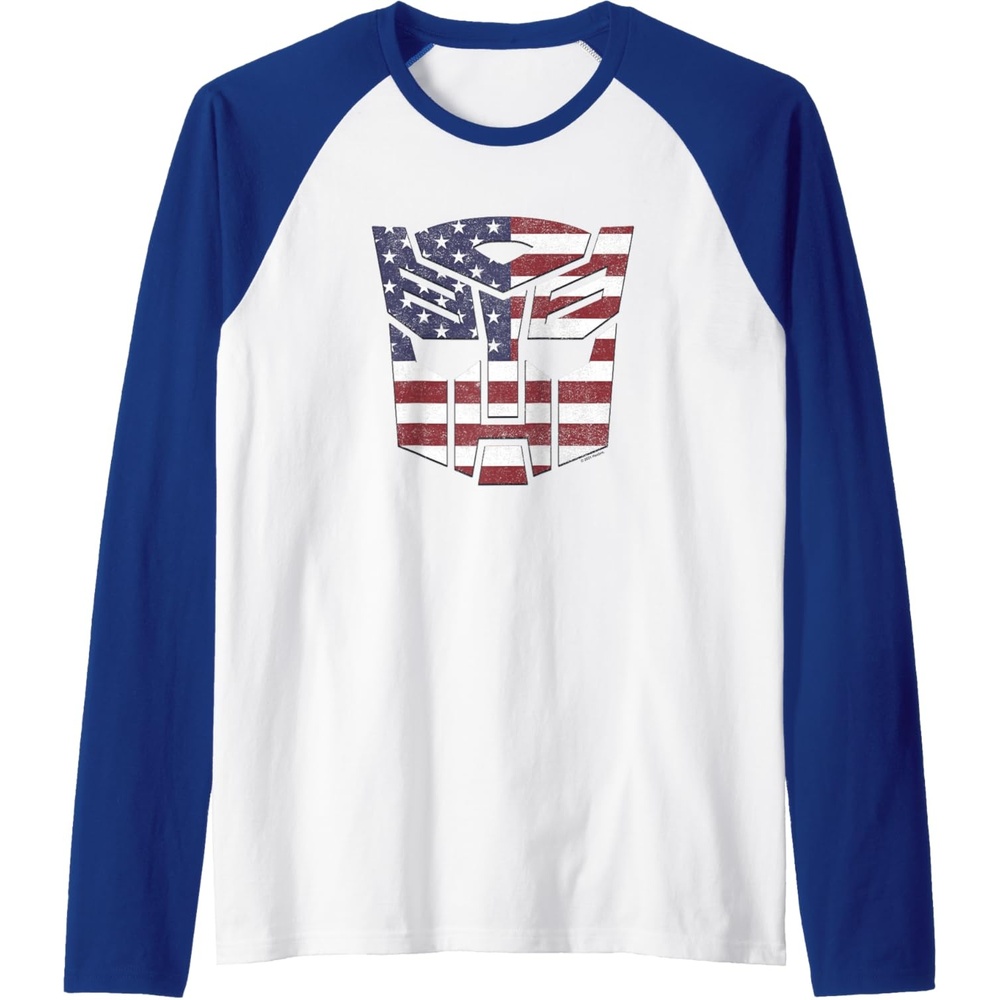image:imageTransformers Autobots American Flag Logo Raglan Baseball TeeRoyal BlueWhite