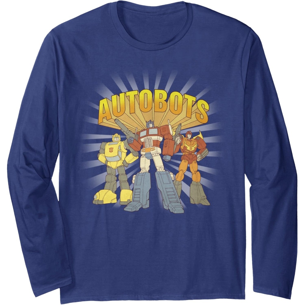 image:imageTransformers Autobots Trio Retro Cartoon Group Shot Long Sleeve TShirtNavy Blue