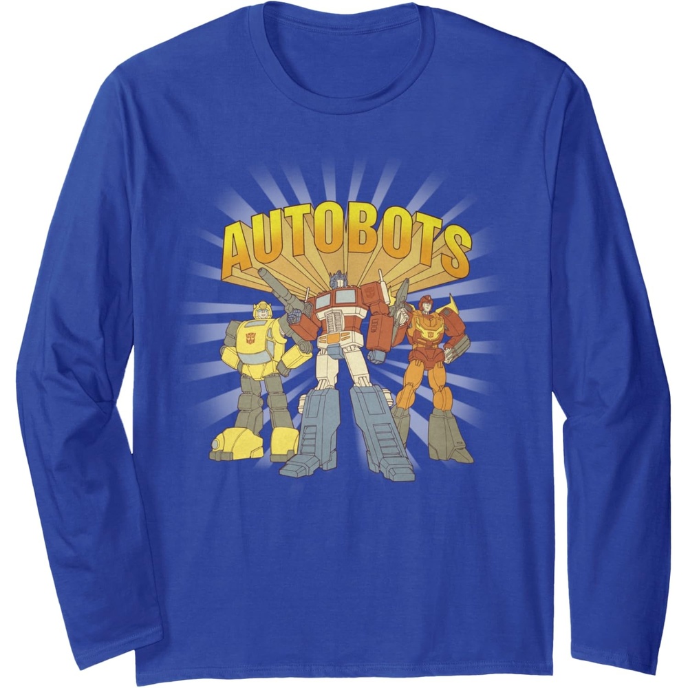 image:imageTransformers Autobots Trio Retro Cartoon Group Shot Long Sleeve TShirtRoyal Blue