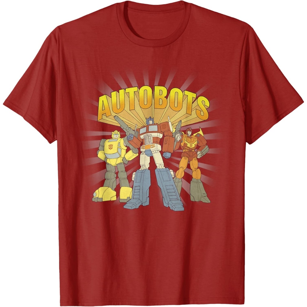 image:imageTransformers Autobots Trio Retro Cartoon Group Shot TShirtCranberry Red