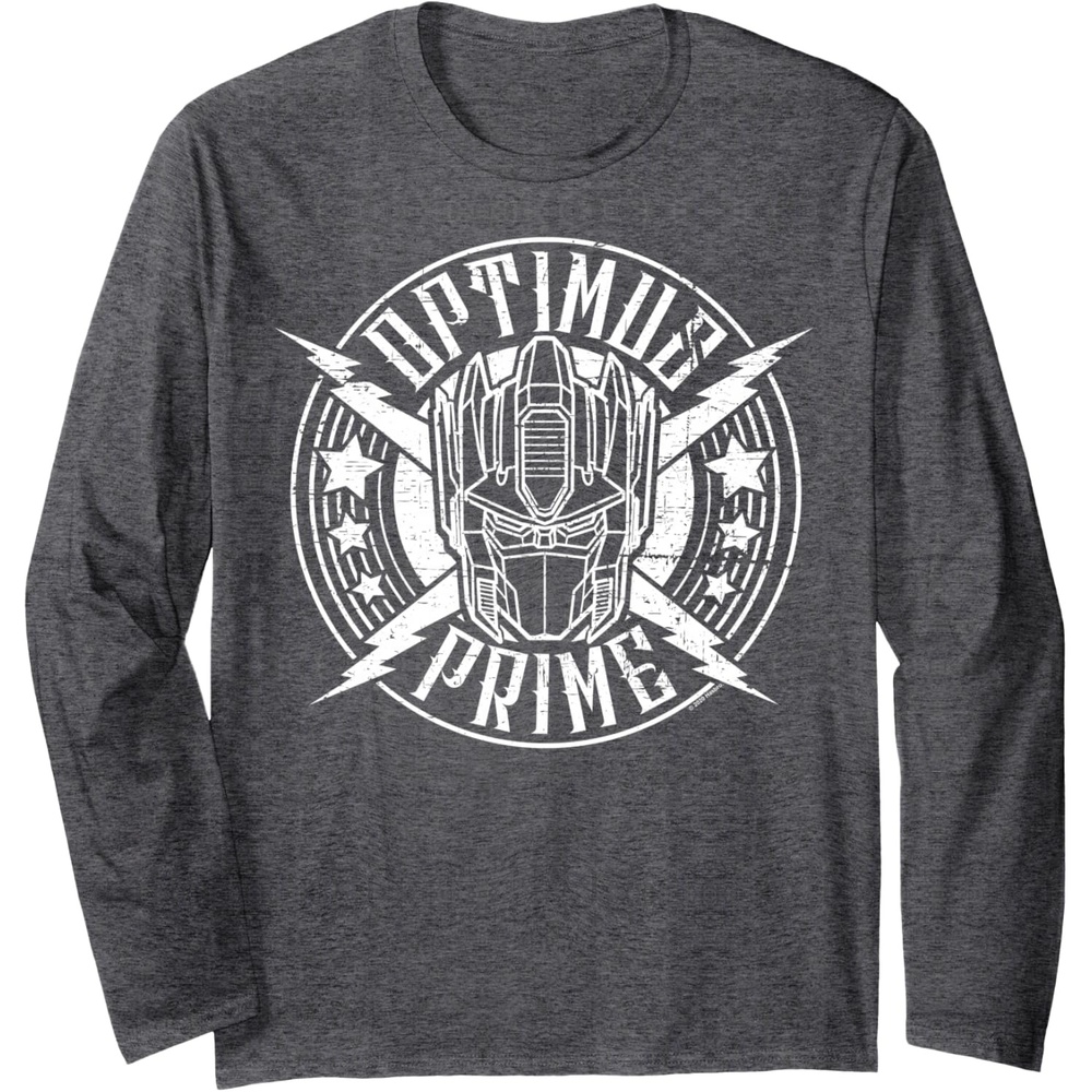 image:imageTransformers Optimus Prime Vintage Rock Lightning Logo Long Sleeve TShirtDark Heather Grey