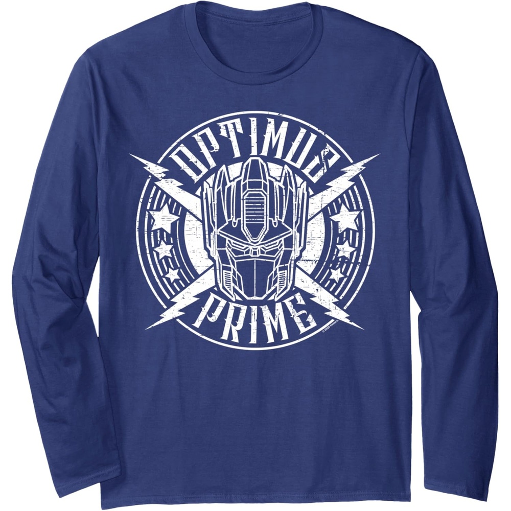 image:imageTransformers Optimus Prime Vintage Rock Lightning Logo Long Sleeve TShirtNavy Blue