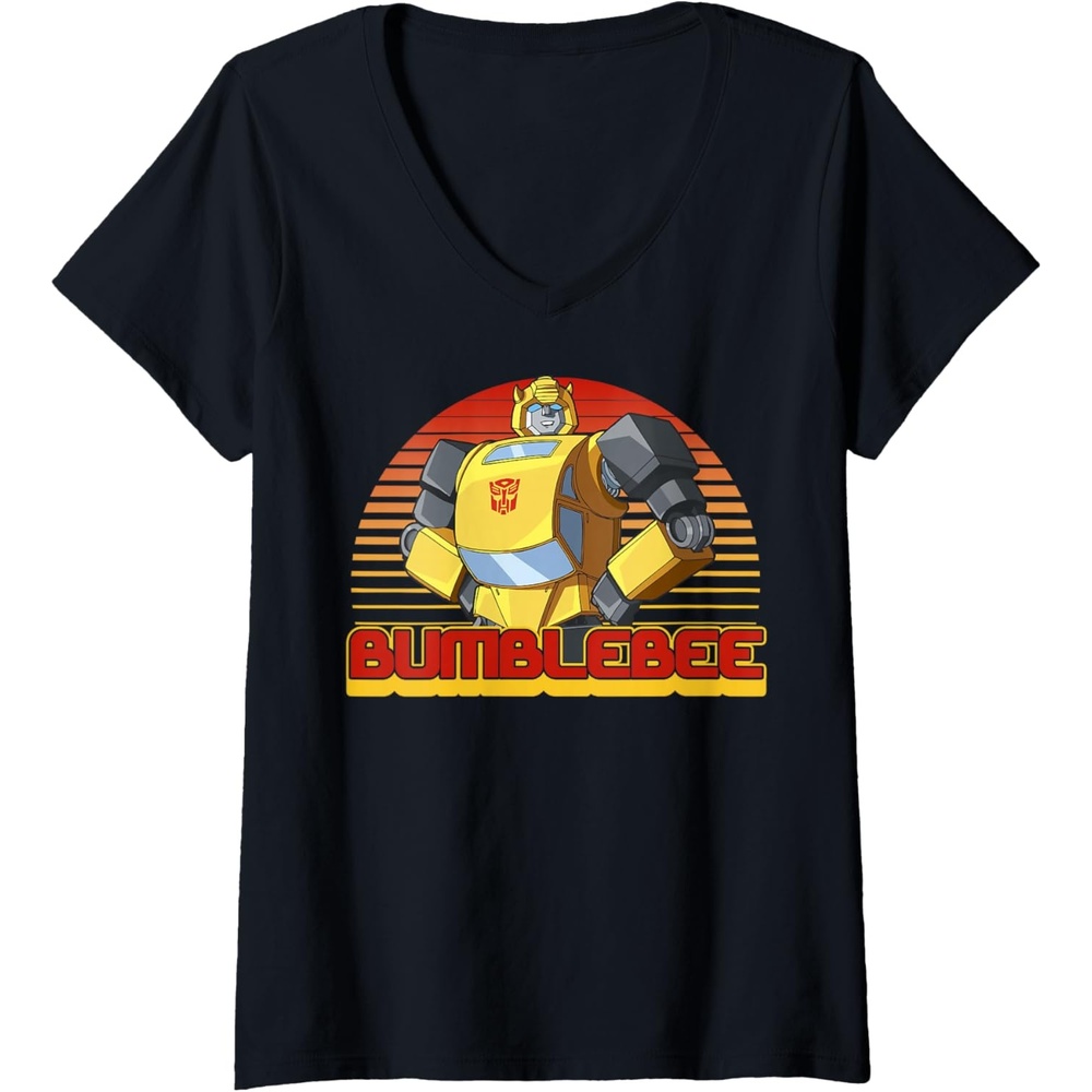 image:imageWomens Transformers Bumblebee Retro Stripes Vintage Portrait VNeck TShirtBlack