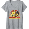 Womens Transformers Bumblebee Retro Stripes Vintage Portrait V-Neck T-Shirt(Heather Grey)