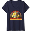 Womens Transformers Bumblebee Retro Stripes Vintage Portrait V-Neck T-Shirt(Navy Blue)