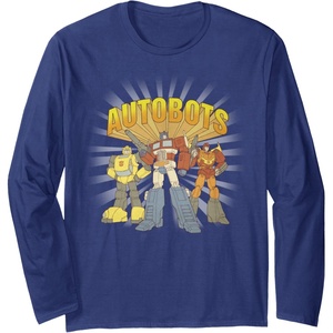 Transformers Autobots Trio Retro Cartoon Group Shot Long Sleeve T-Shirt(Navy Blue)