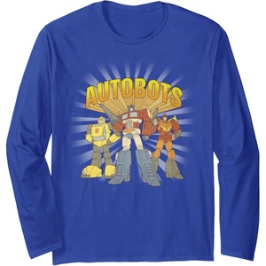 Transformers Autobots Trio Retro Cartoon Group Shot Long Sleeve T-Shirt(Royal Blue)