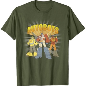Transformers Autobots Trio Retro Cartoon Group Shot T-Shirt(Olive Green)