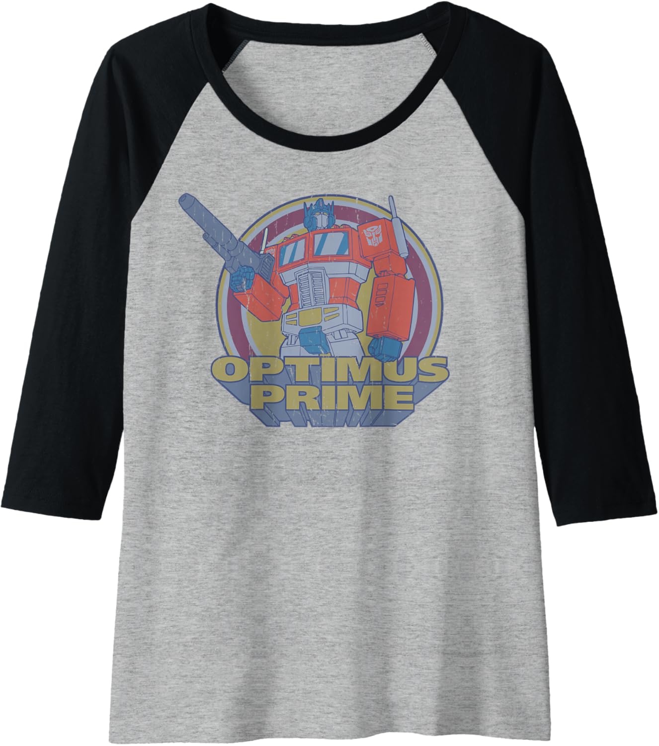 image:imageTransformers Optimus Prime Retro Portrait Raglan Baseball TeeBlackAthletic Heather