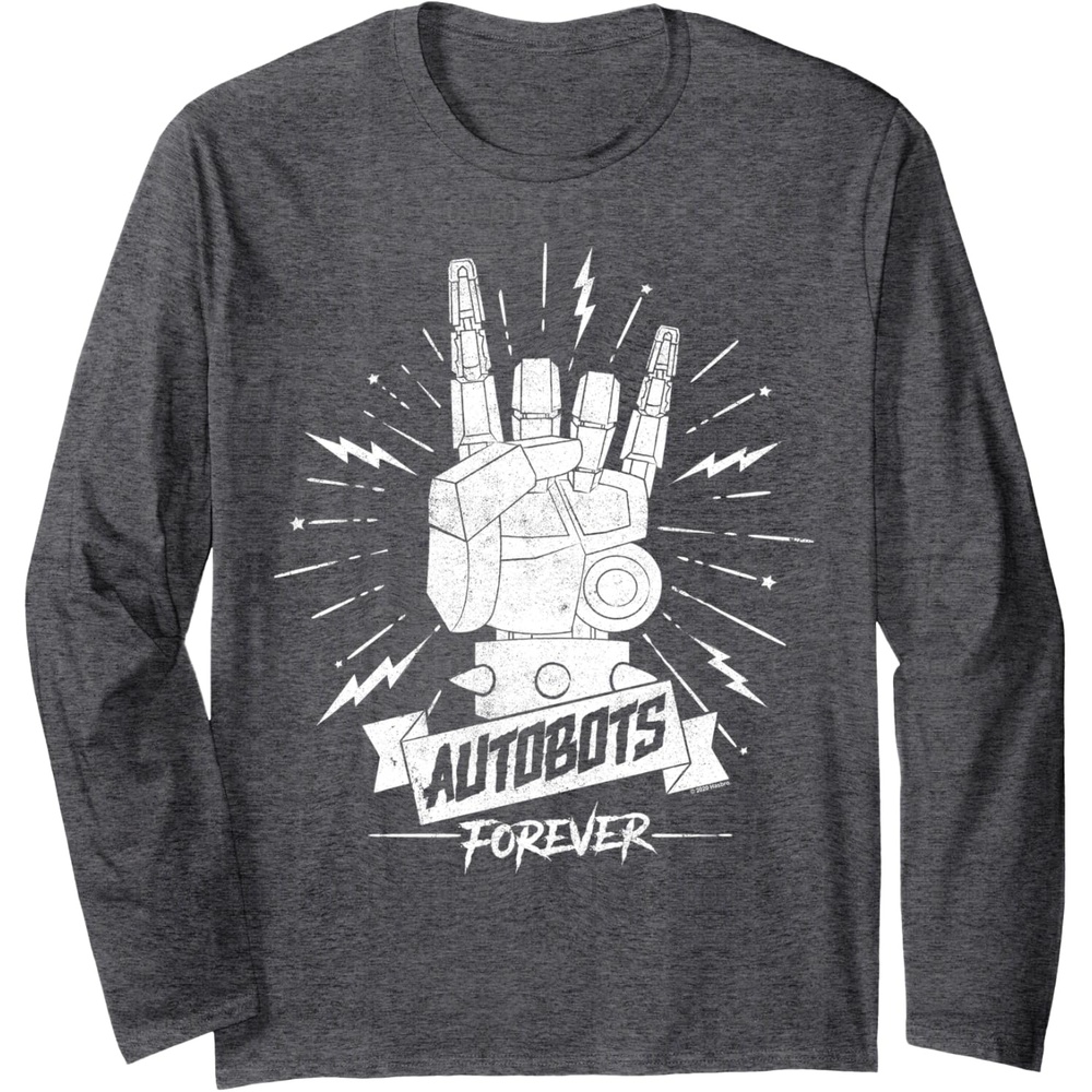 image:imageTransformers Autobots Forever Rock On Retro Rock Poster Long Sleeve TShirtDark Heather Grey